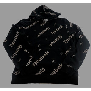 Reebok Men’s Hoodie Small All Over‎ Print Black Streetwear Reecycled Sweatshirt
